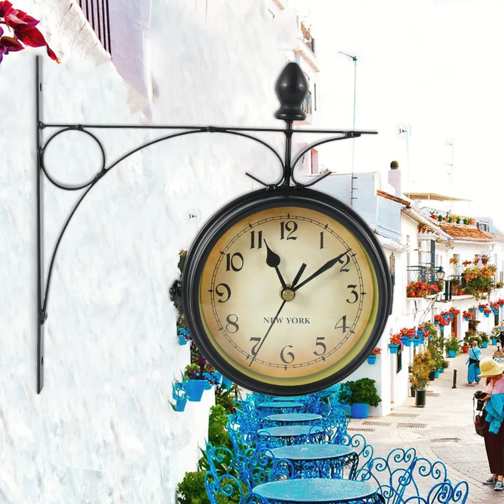 Retro Double-Sided Wall Clock - Silent Antique Station Clock for Home & Office