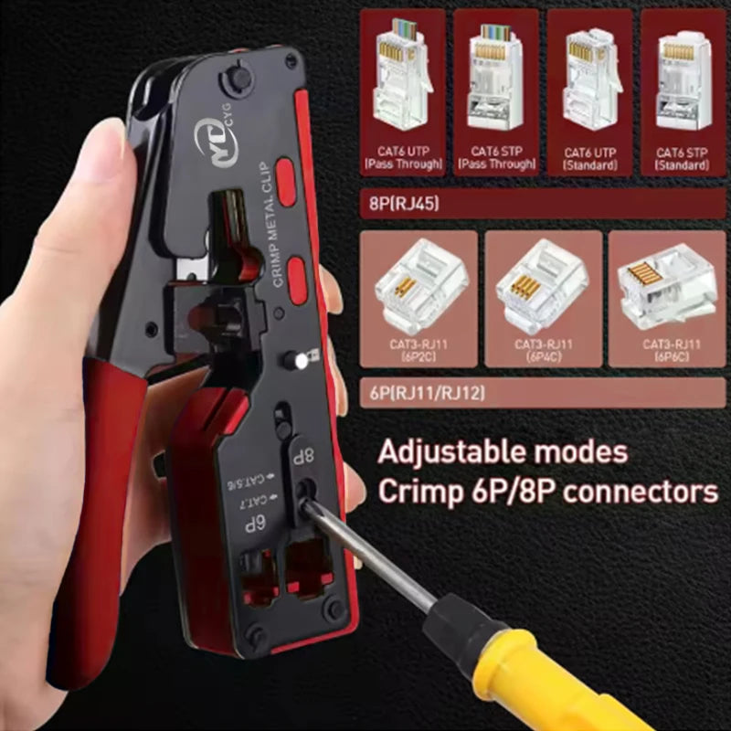 Vabena RJ45 RJ12 RJ11 Pass Through Crimp Tool & Stripper Kit | Cat5e-Cat7 Ethernet Crimper