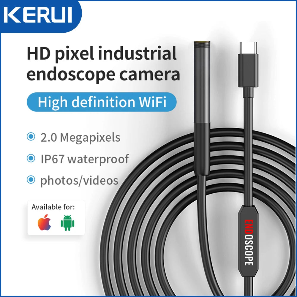 KERUI 2MP Industrial Endoscope Camera for iPhone - Single/Dual Lens Waterproof Inspection Borescope Type C