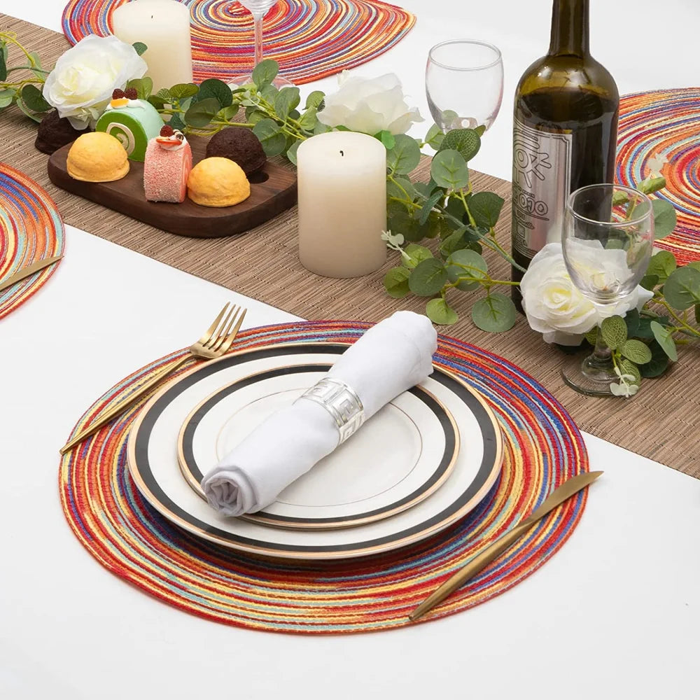 Elegant Round Braided Washable Placemats - Set of 6