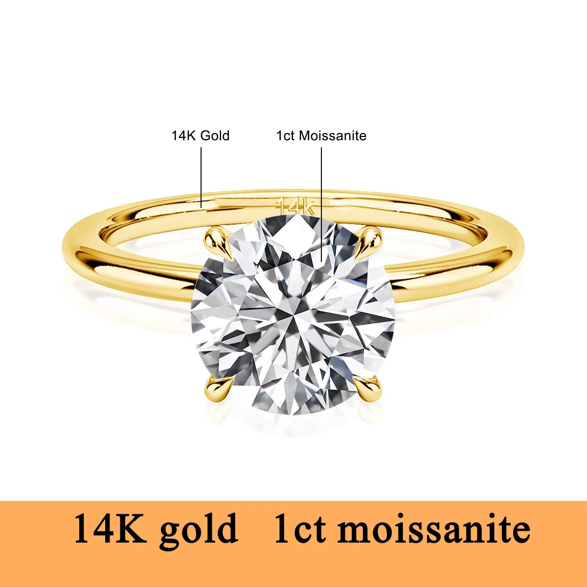 14K Gold Moissanite Engagement Ring for Women | Wedding Band