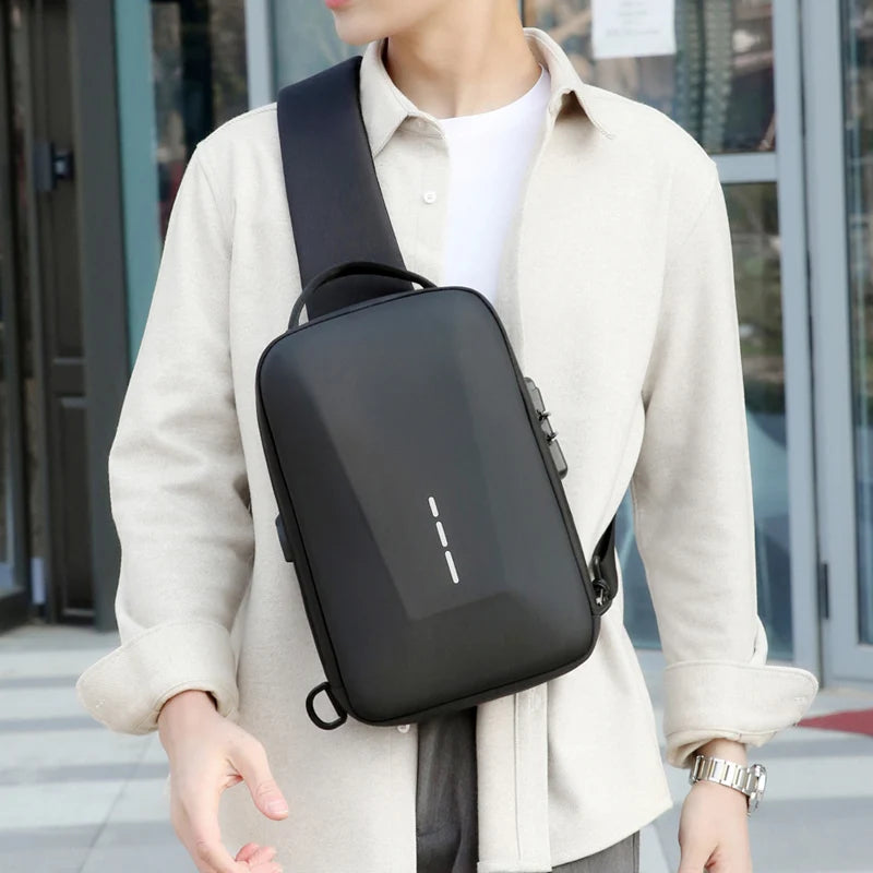 Men's Anti-theft Crossbody Bag with USB Charging Port & Combination Lock for Business & Travel