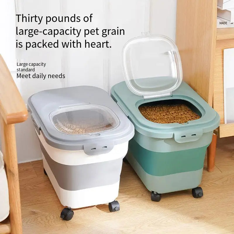 Airtight Collapsible Pet Food Storage Container - 13/33LB Dry Dog Cat Food Box