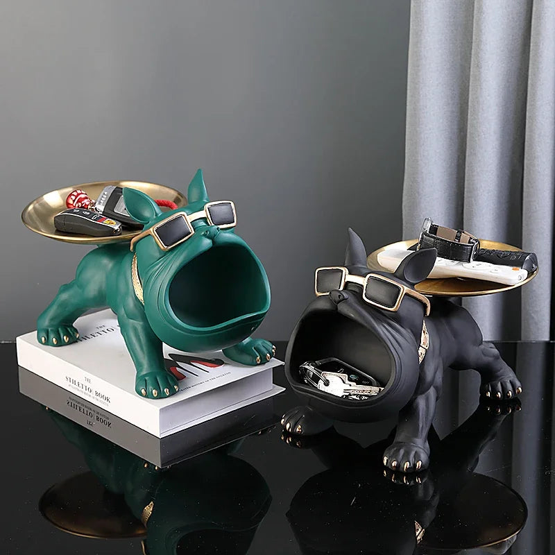 Chic Bulldog Figurine & Key Holder - Modern Home Entryway Decor