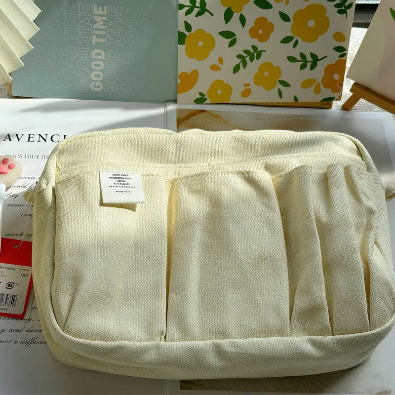 Large Capacity Canvas Pencil Case - Multi-Layer Storage for High School Students