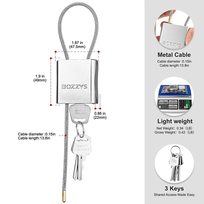 BOZZYS Adjustable Cable Lockout Padlock - Industrial Safety Lock
