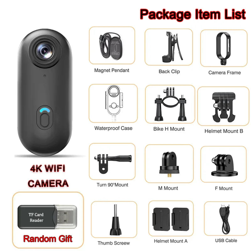 4K Mini WiFi Magnetic POV Action Camera - Waterproof Sport Vlogging Recorder