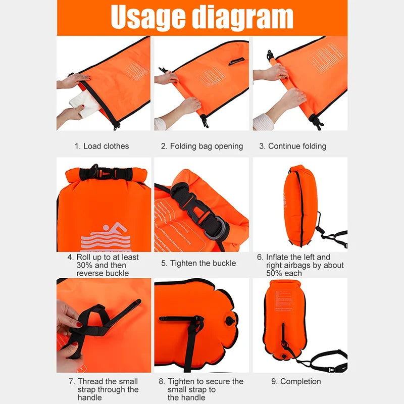 20L Inflatable Open Water Swim Buoy Tow Bag with Double Airbags – Safety & Storage