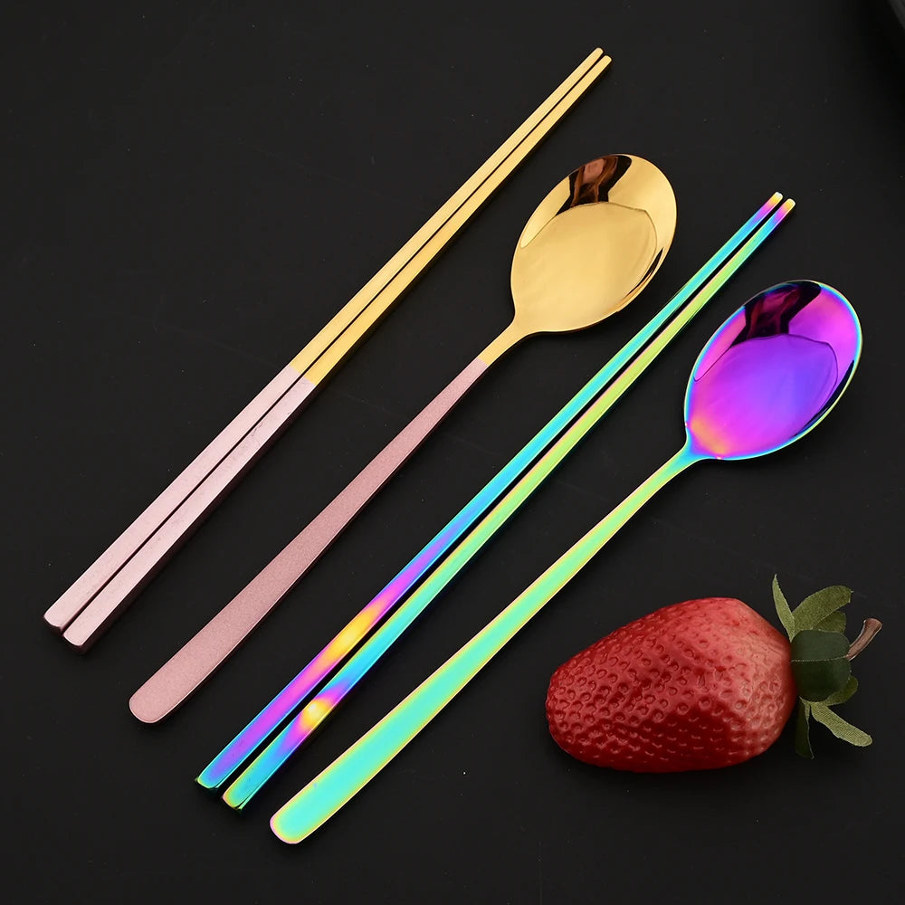 304 Stainless Steel Korean Cutlery Set | 10-Piece Chopsticks & Spoons