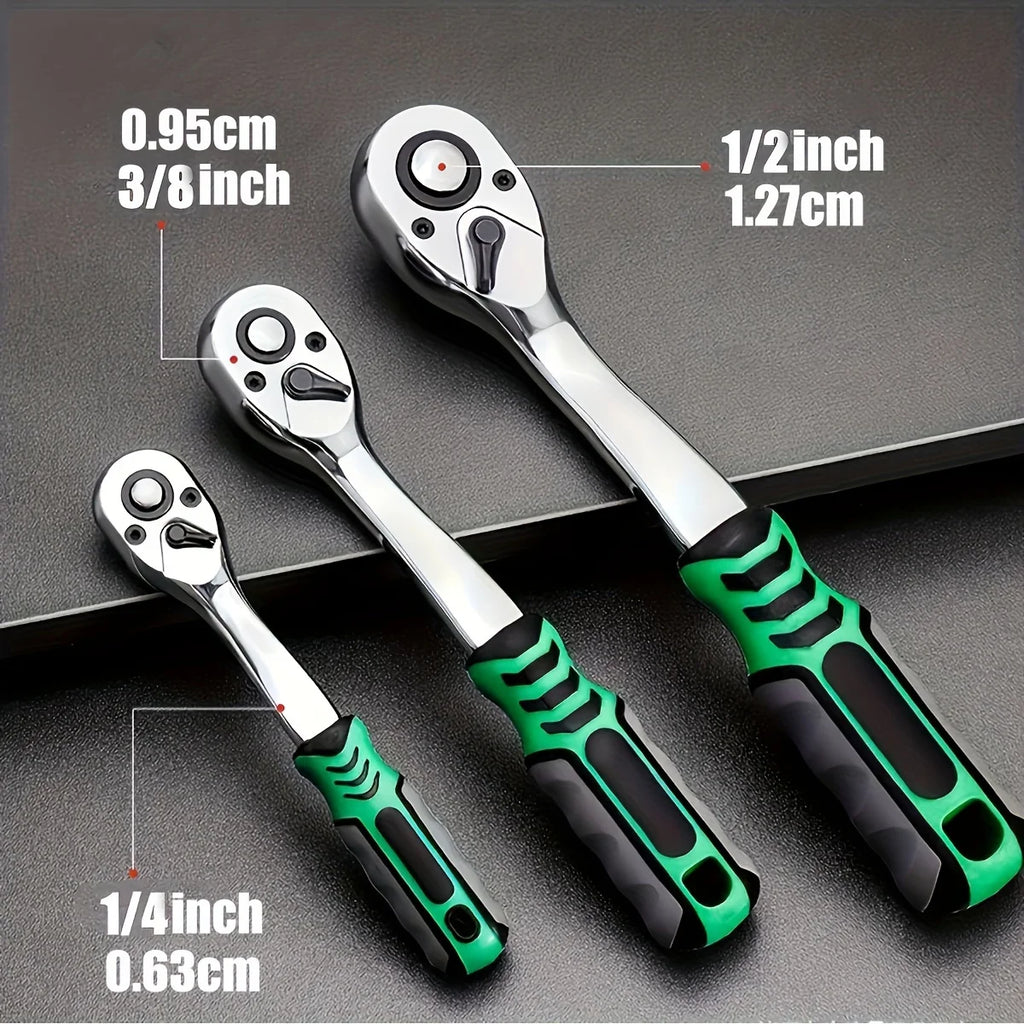Vabena 72-Drive Professional Socket Set | 1/4", 3/8", 1/2" Ratchets | Car Mechanic Tool Kit