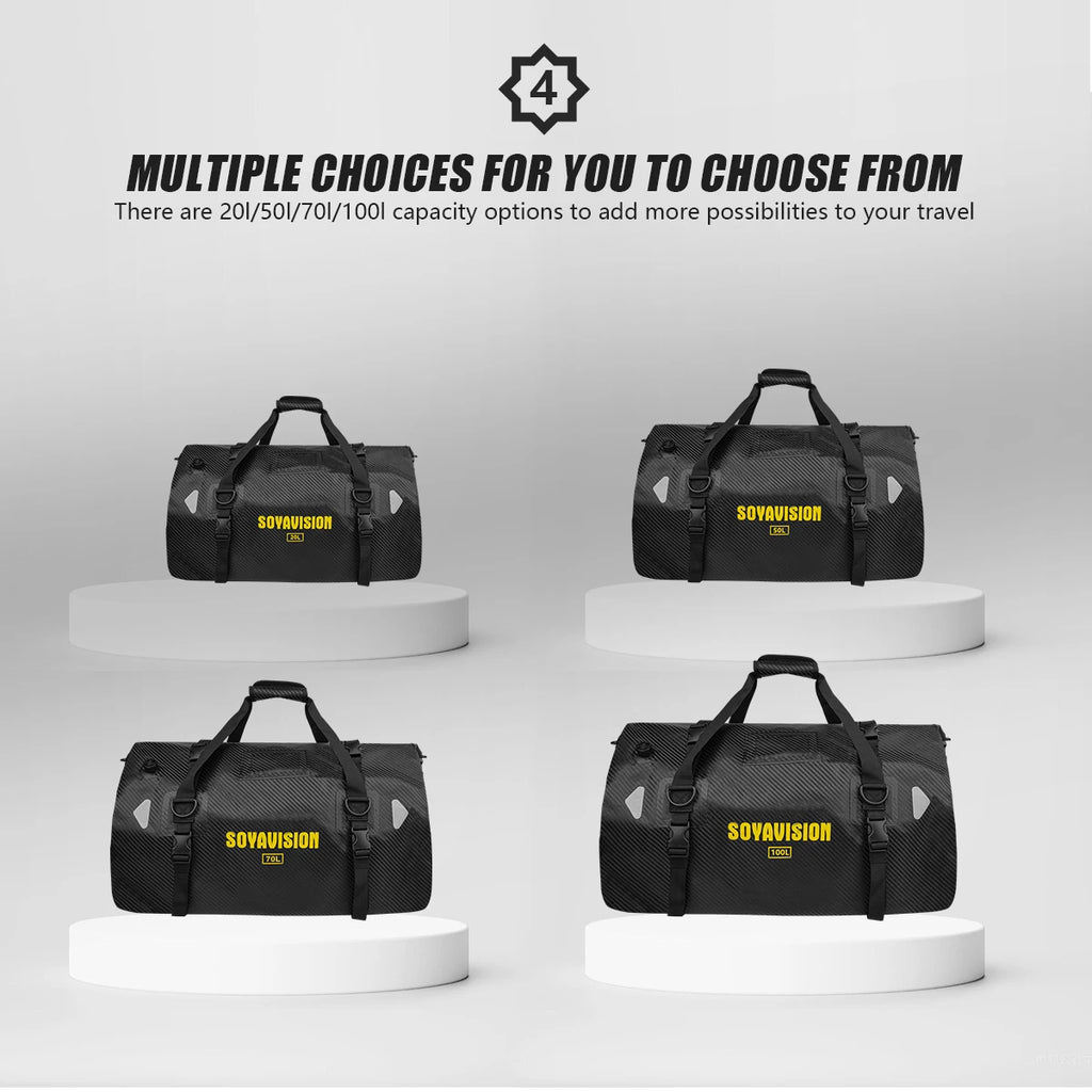 Waterproof Motorcycle Tail Bag | Dry Roll Luggage | 20L, 40L, 66L