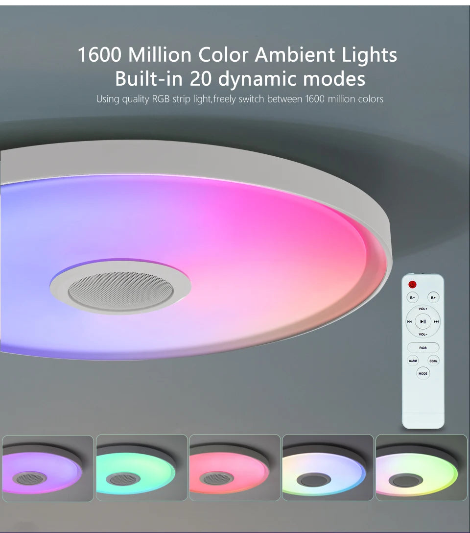 LED Smart RGB Ceiling Lamp with Speaker - App Control & Dimmable
