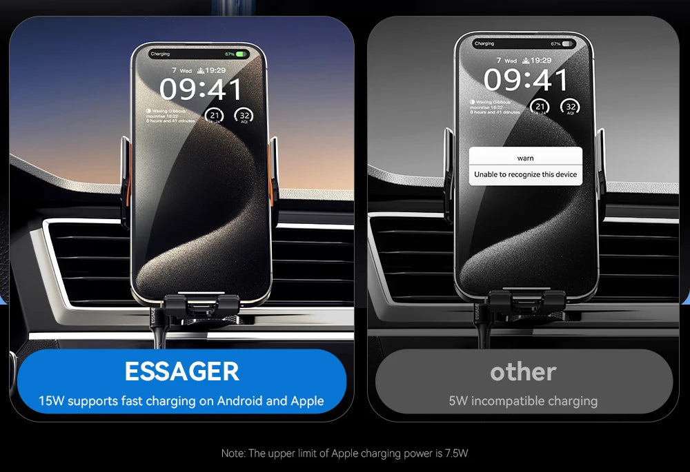 Essager 15W Qi Fast Wireless Car Charger & Phone Holder