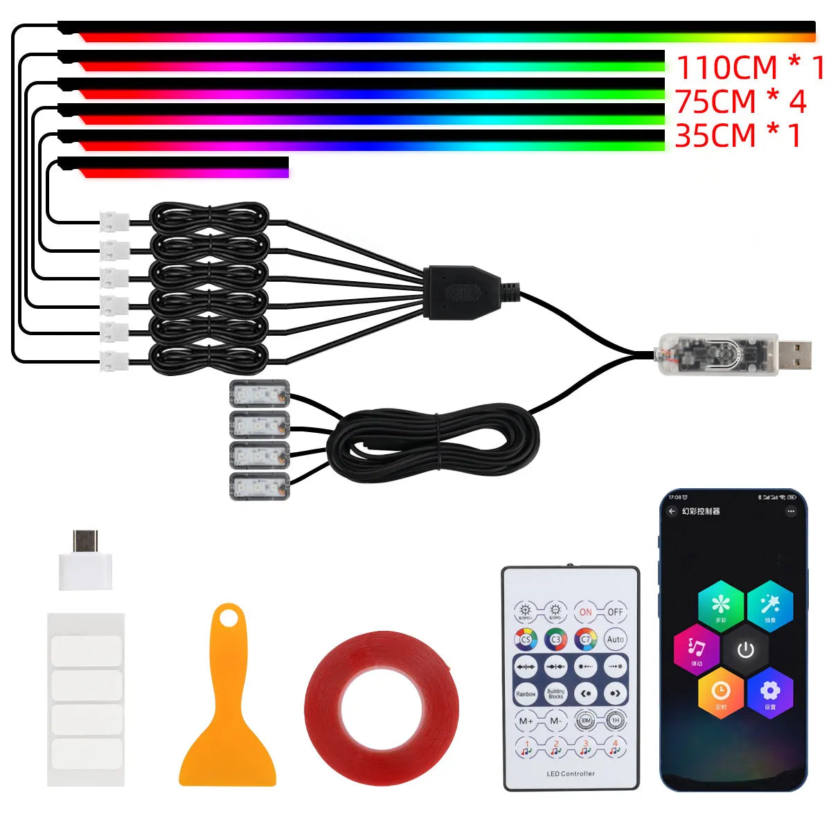10-in-1 Car LED Interior Atmosphere Lights - App/Remote Control RGB Symphony