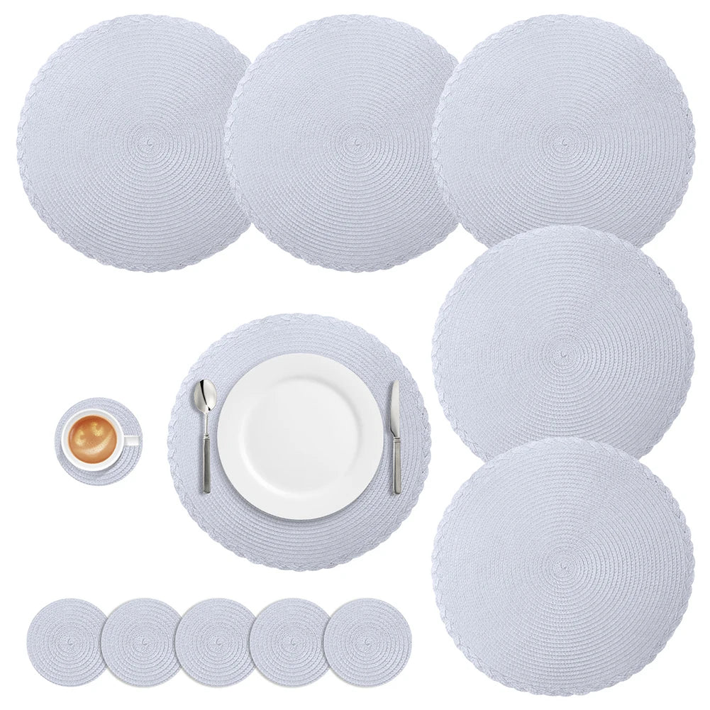 Set of 6 Round Braided Washable Placemats - Heat Resistant Table Mats