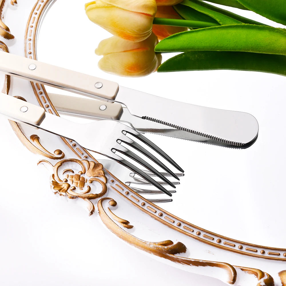Elegant Beige Silver Cutlery Set | Premium Dining Tableware