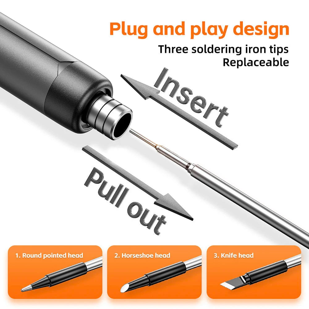 Cordless USB Digital Soldering Iron - Adjustable Temp 300-450°C Type-C 1000mAh