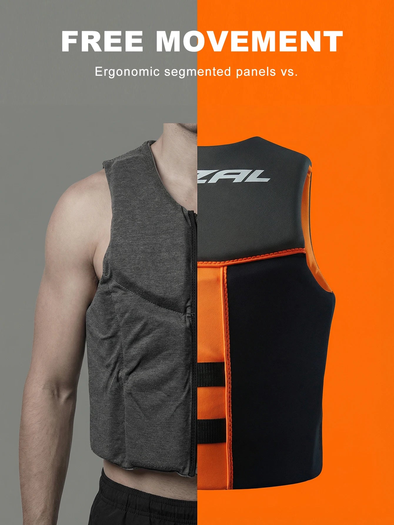 Adult Life Vest for Water Sports, Kayak, Wakeboard & Rescue - High Visibility Safety Jacket