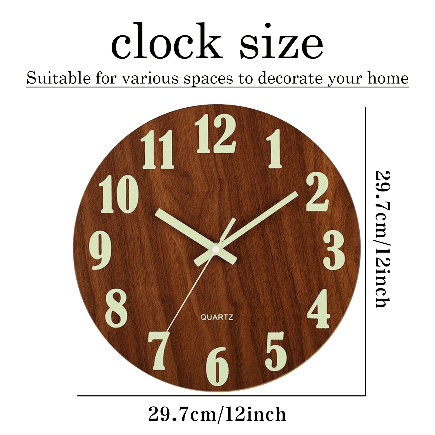 12-inch Luminous Silent Wood Wall Clock - Nordic Night Light Decor