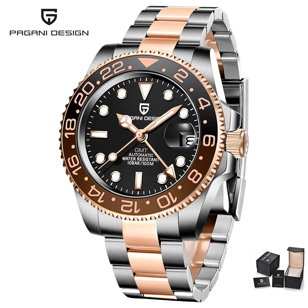 PAGANI DESIGN PD-1662 Luxury GMT Mechanical Watch - Sapphire, Steel, 100M Waterproof