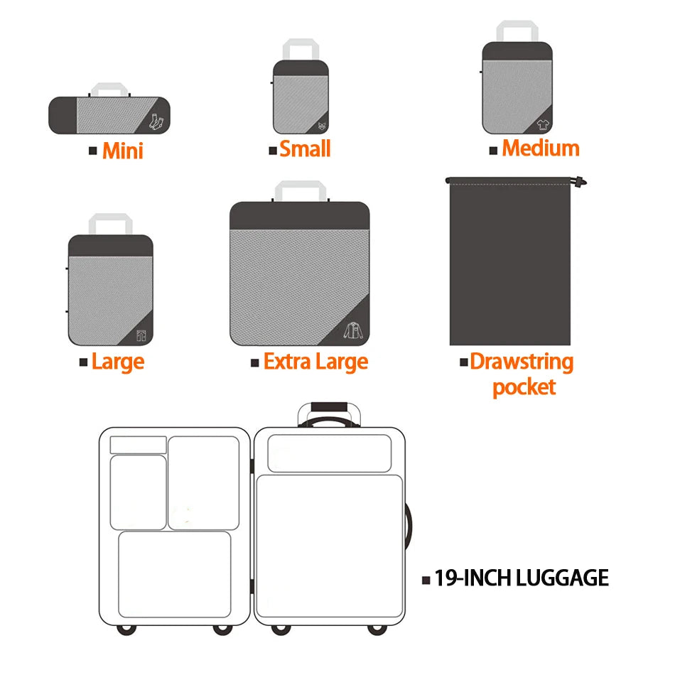 6PCS Travel Compression Packing Cube Set with Shoe Bag | Luggage Organizer