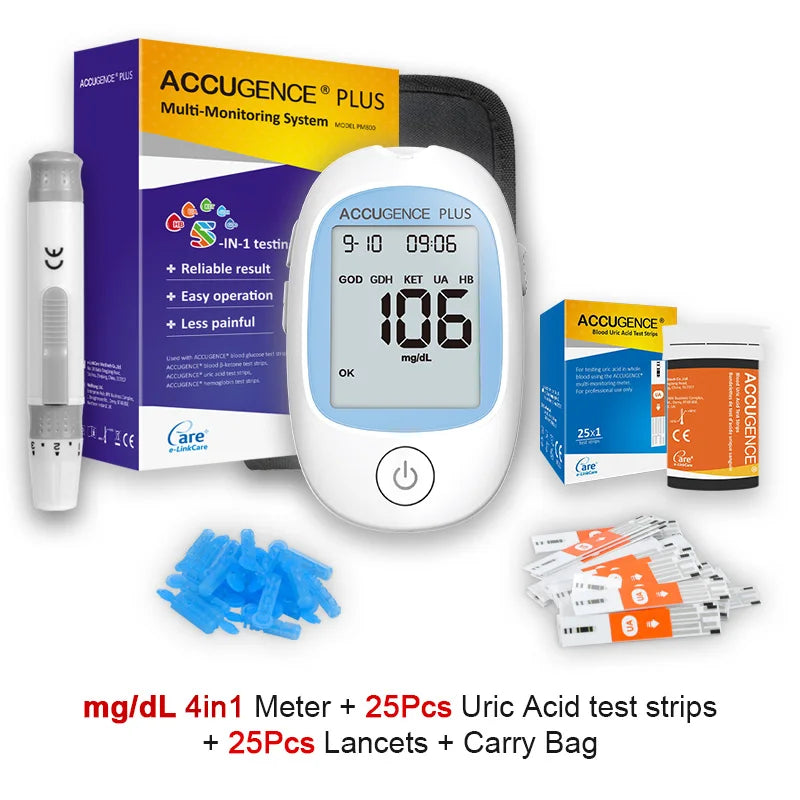 4-in-1 Multifunction Monitor: Hemoglobin, Ketone, Glucose, Uric Acid Test Kit