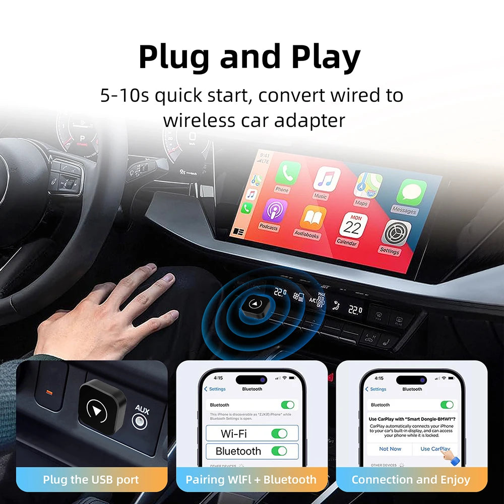 2in1 Wireless CarPlay & Android Auto Adapter | AI Smart Box for Cars