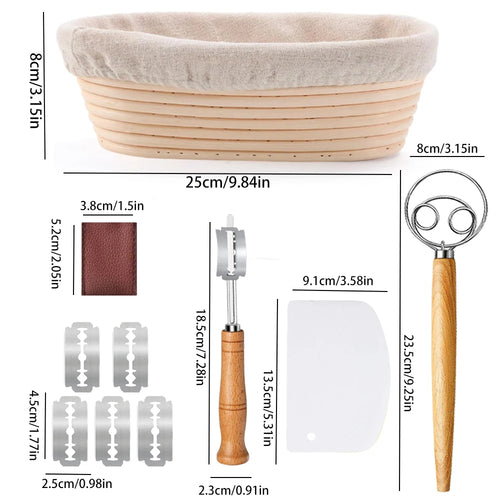 Banneton Bread Proofing Basket Set - 10" Oval Sourdough Baking Supplies