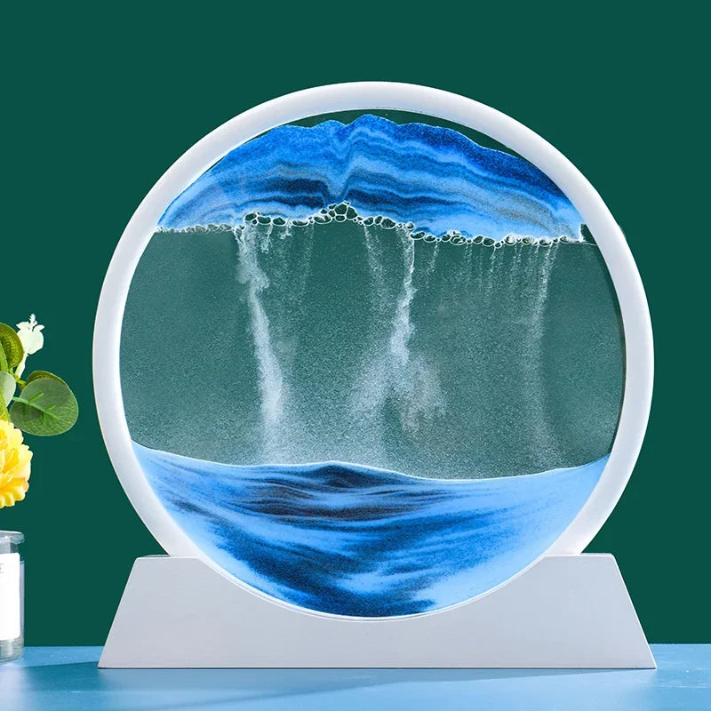 3D Moving Sand Art Deep Sea Sandscape | Round Glass Desk Decor & Gift