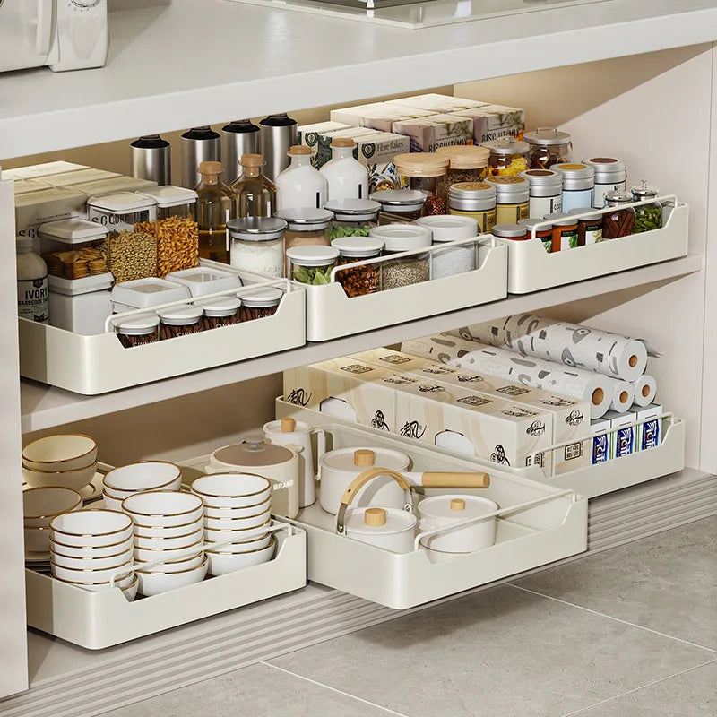 Kitchen Cabinet Pull-Out Drawer Organizer - Spice Rack & Storage Tray