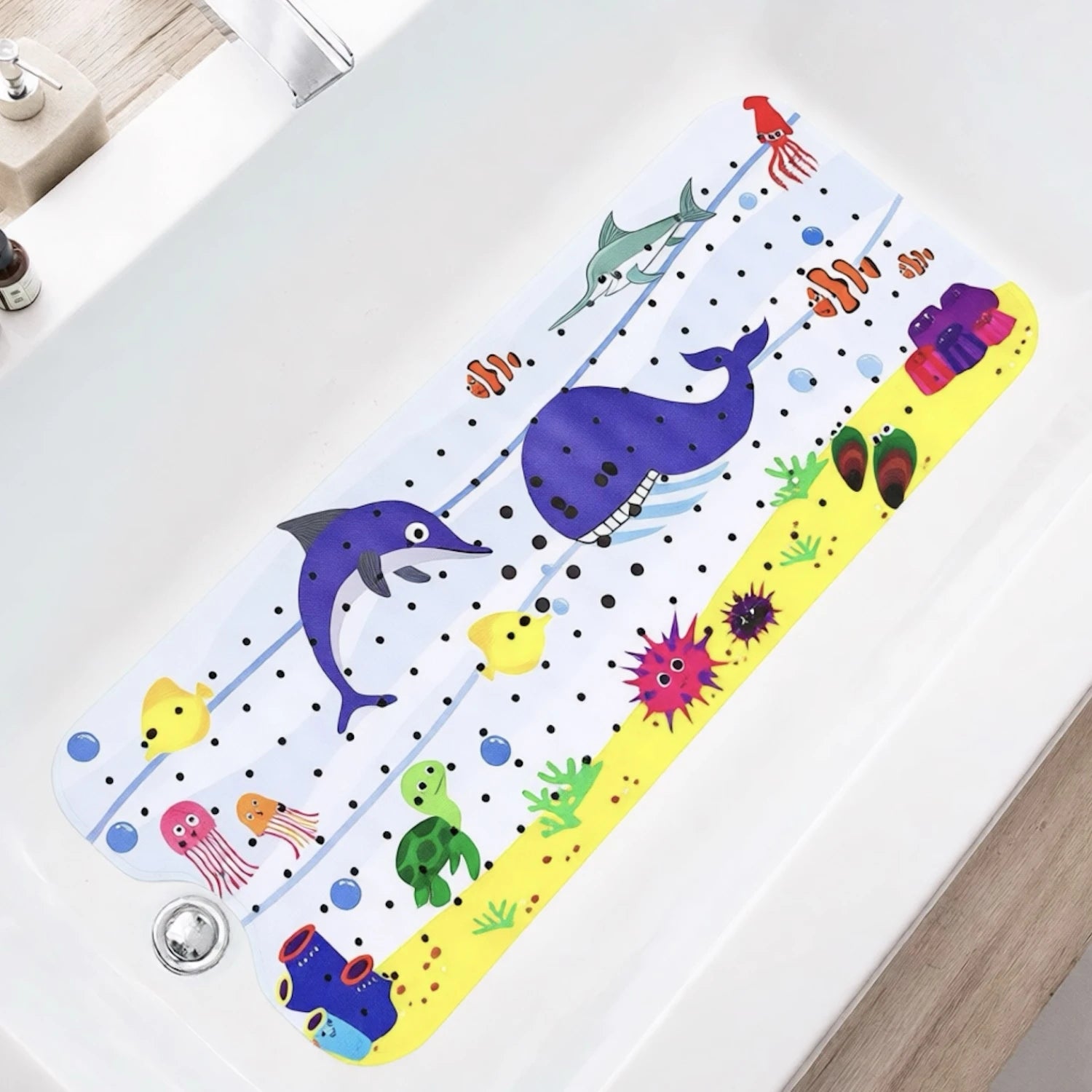 Cartoon Extra Long Bathtub Mat - Non-Slip Shower Mat 40x100cm with Suction Cups & Drain Holes