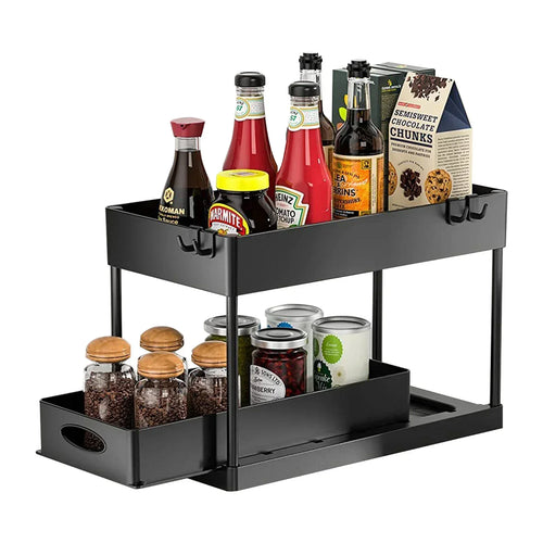 2-Tier Under Sink Organizer - Sliding Cabinet Basket Storage Rack for Bathroom & Kitchen