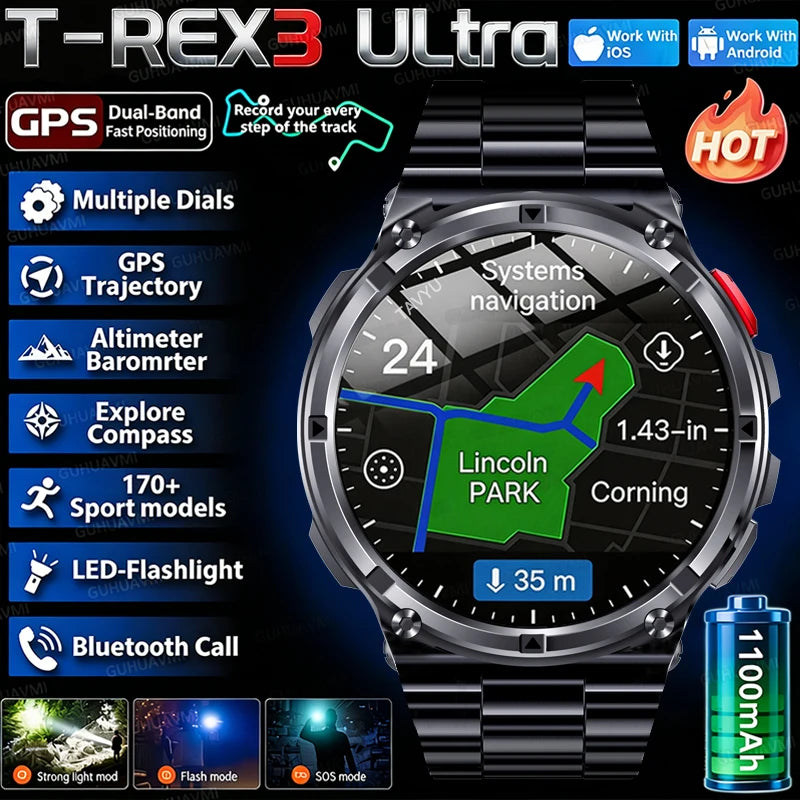 T-Rex3 Pro Smartwatch: GPS, 5ATM Waterproof, Military-Grade Sports & Outdoor Tracker