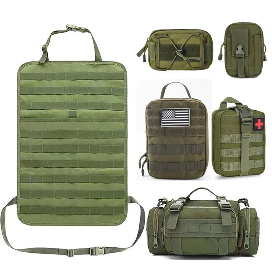 Premium 6-in-1 Tactical Car Back Seat Organizer - Heavy-Duty Storage