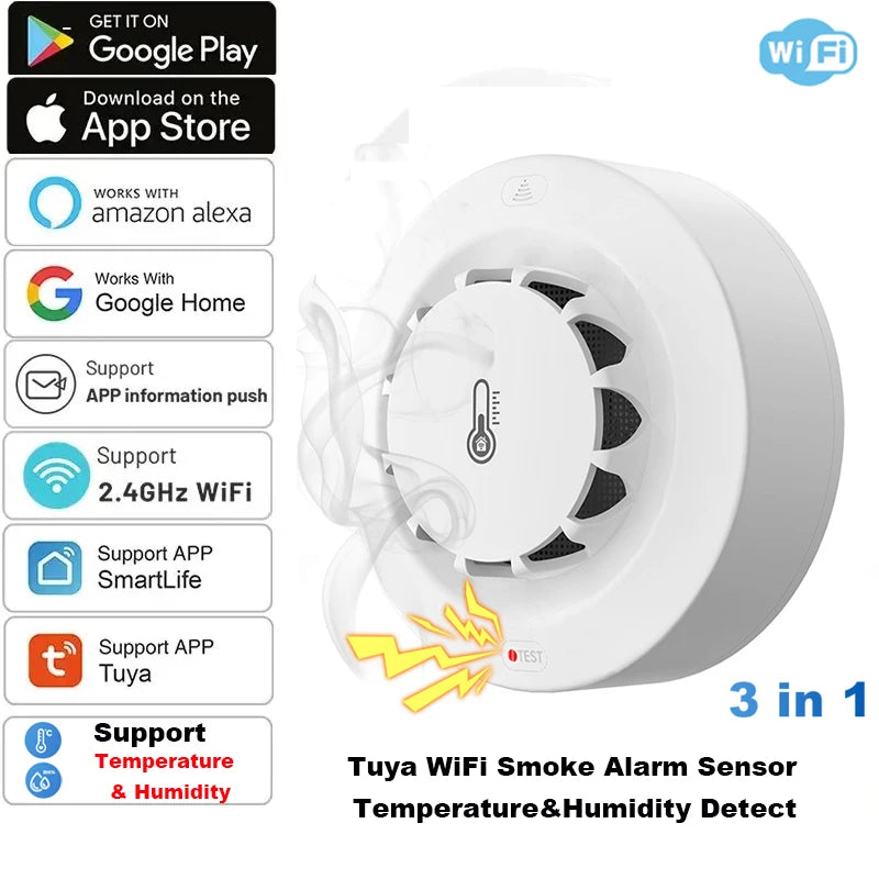 Tuya Smart WiFi & Bluetooth Smoke Detector with Temp & Humidity