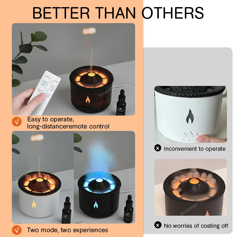 KINSCOTER Volcano Flame & Jellyfish Aroma Diffuser - 360ml Essential Oil Humidifier
