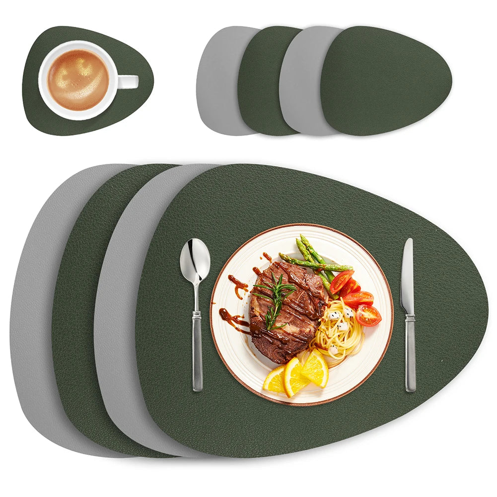 Irregular PU Leather Placemats Set - Oil-Proof & Waterproof Table Mats