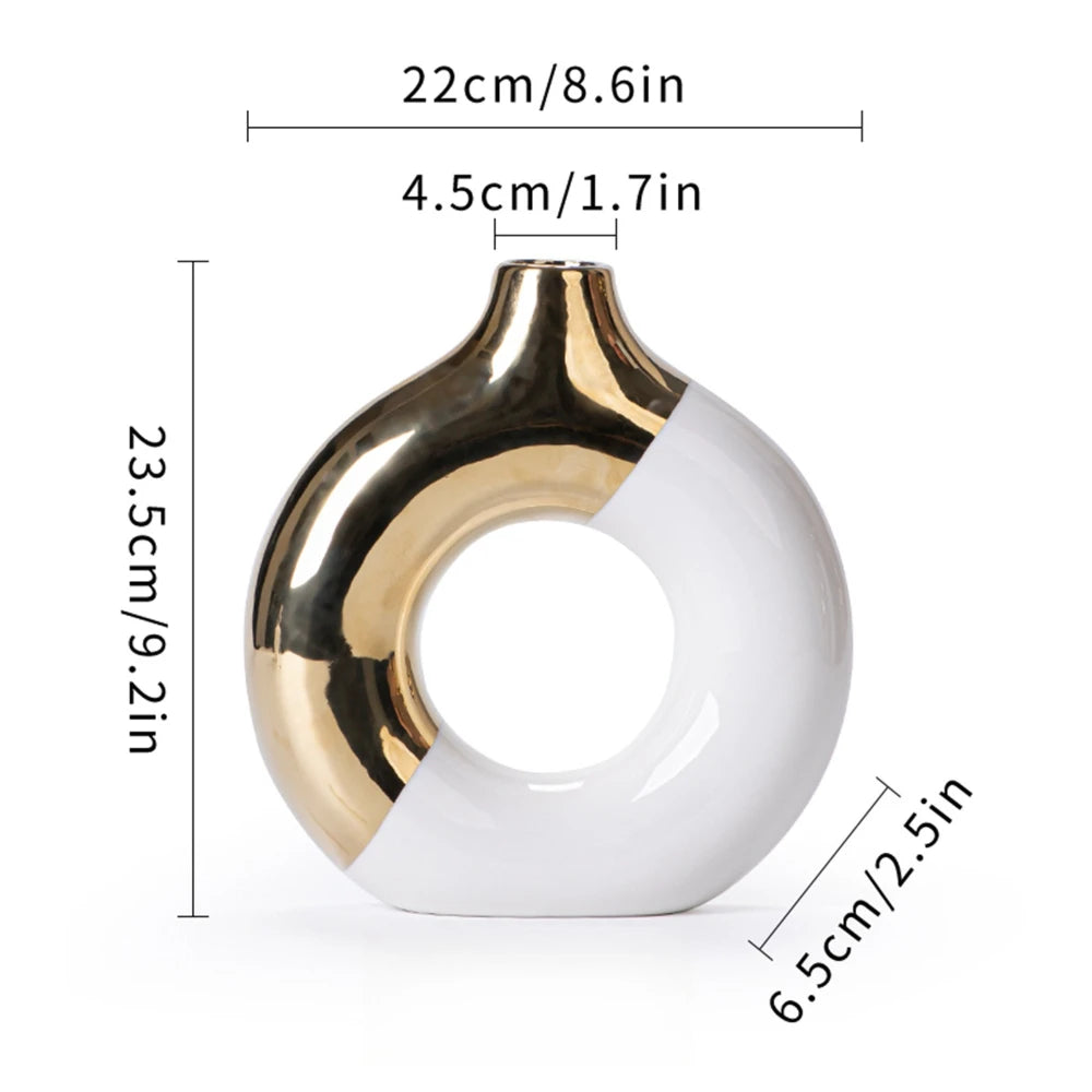 Gold Ceramic Flower Vase - Elegant Home & Wedding Decor
