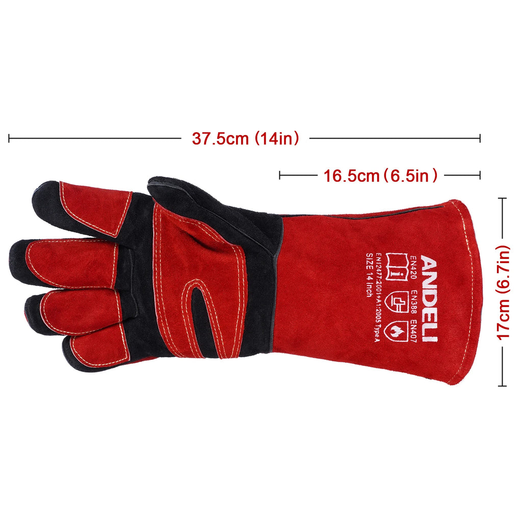 ANDELI 14inch Welding Gloves - TIG/MIG/BBQ Heat Resistant Long Sleeve