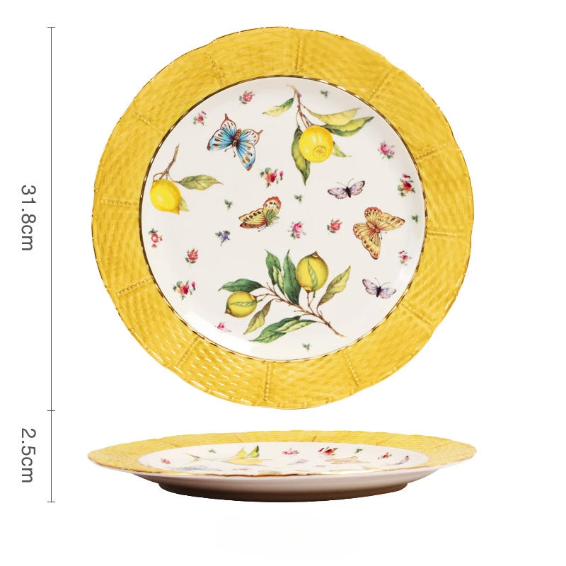 Elegant Lemon Ceramic Dining Set & Coffee Cups - Premium Dinnerware