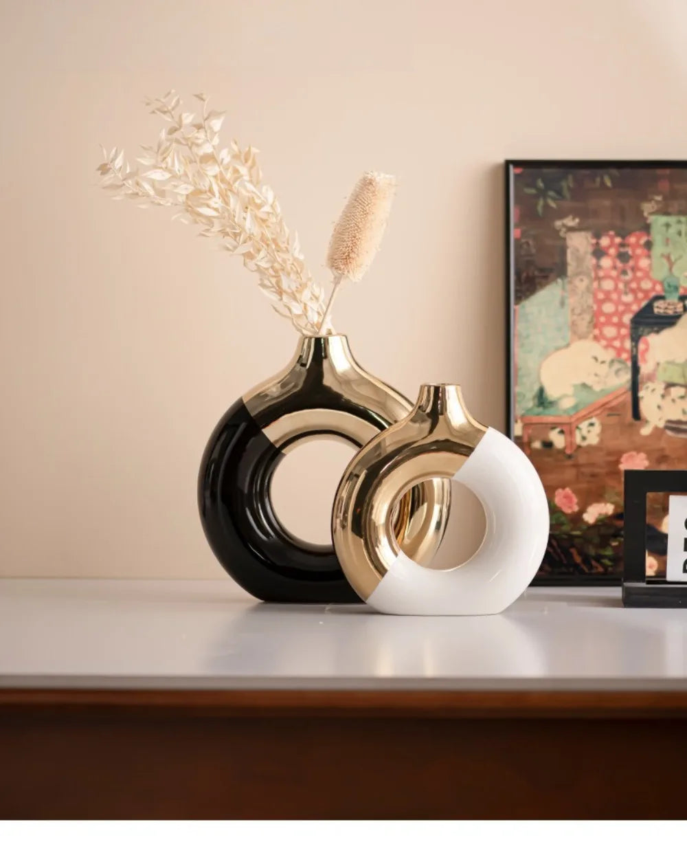 Gold Ceramic Flower Vase - Elegant Home & Wedding Decor