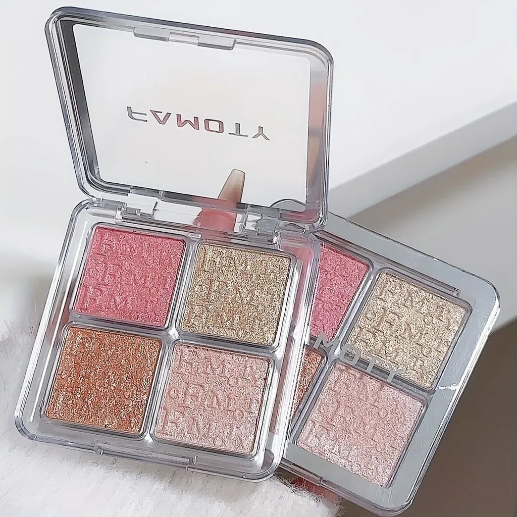 4 Color Highlighter Palette - Natural Glow & Shimmer Makeup