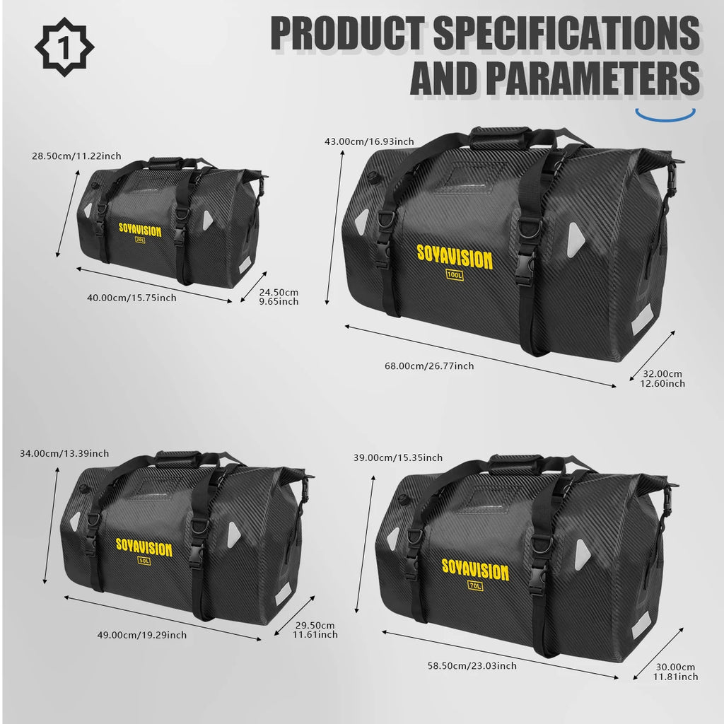 Waterproof Motorcycle Tail Bag | Dry Roll Luggage | 20L, 40L, 66L