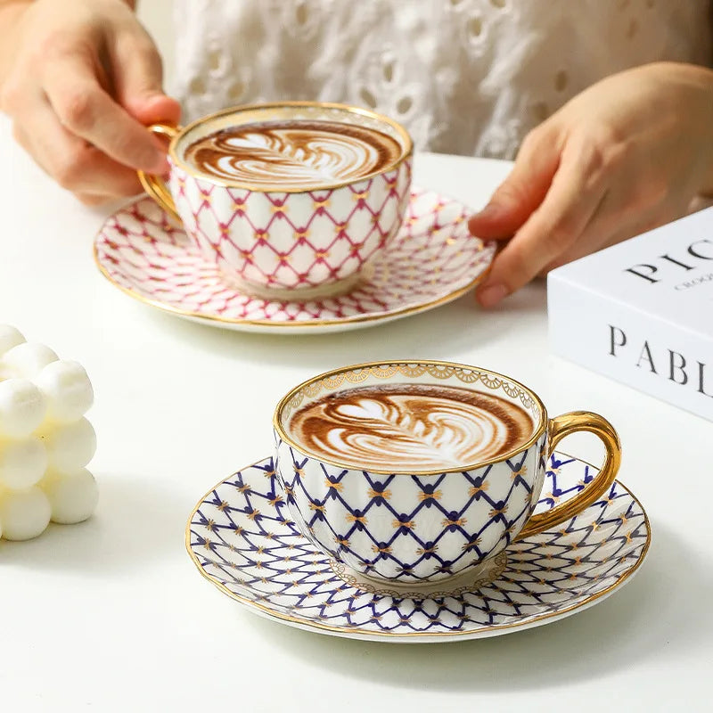Nordic Bone China Coffee Cup with Gold Handle - Elegant Porcelain Mug