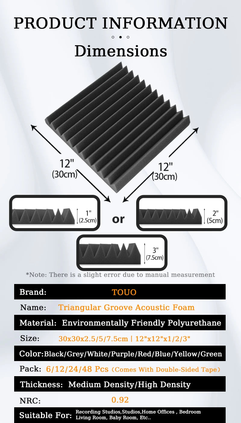 TOUO Sound Absorbing Foam Panels - Studio Acoustic Treatment & Soundproofing