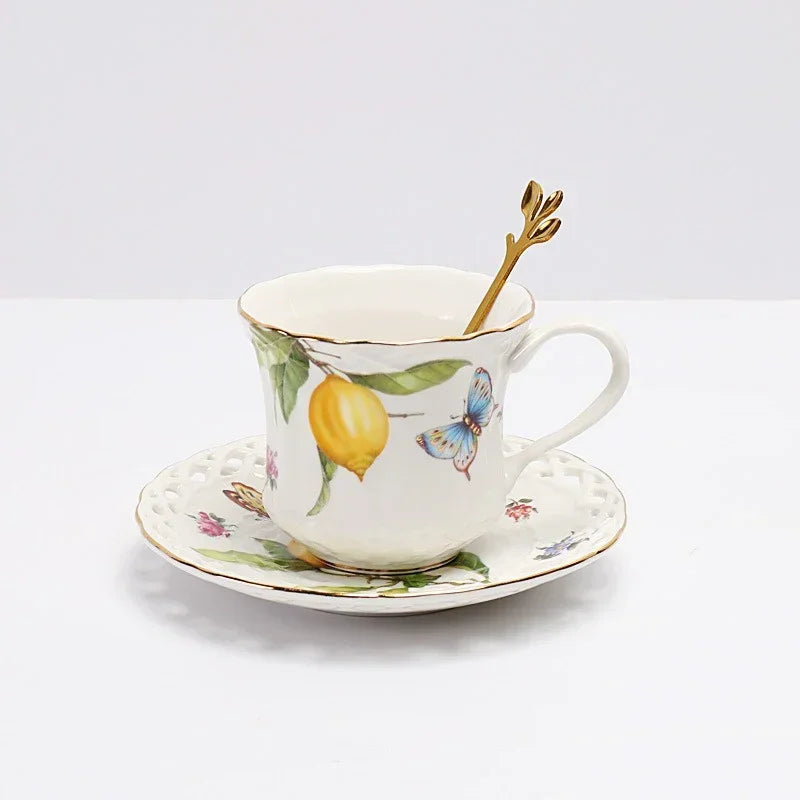 Elegant European Lemon Ceramic Dining Set | Dinner Plates & Coffee Cups