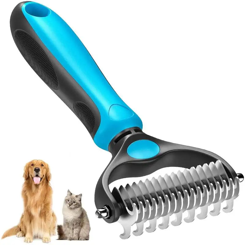 2in1 Pet Deshedding Brush & Knot Cutter - Stainless Steel Dog & Cat Grooming Tool