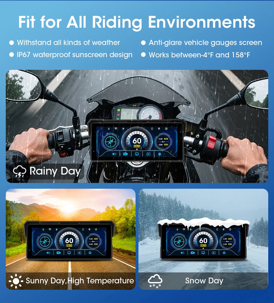 Jansite 8.1" 4K Motorcycle DVR Monitor with CarPlay & GPS