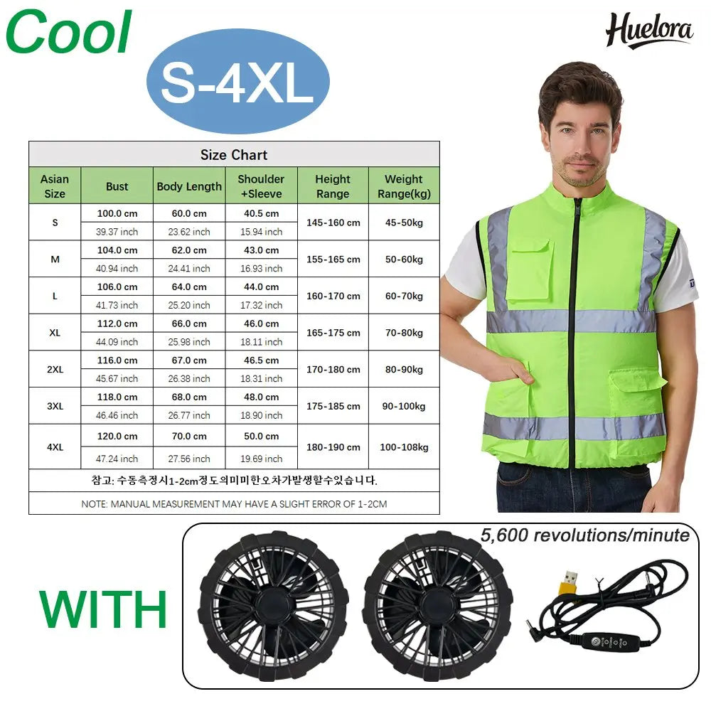USB Powered Cooling Fan Work Vest - Reflective Summer Safety