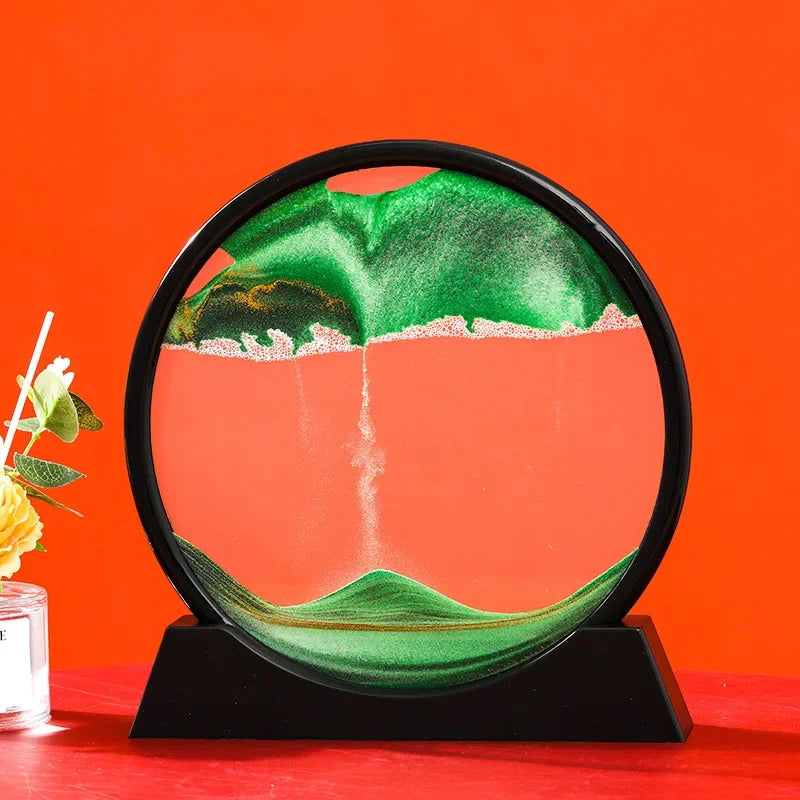 3D Moving Sand Art Deep Sea Sandscape | Round Glass Desk Decor & Gift
